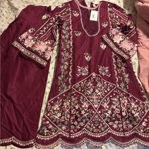 Embroidered Maroon and Pink Dress Set ethnc brand